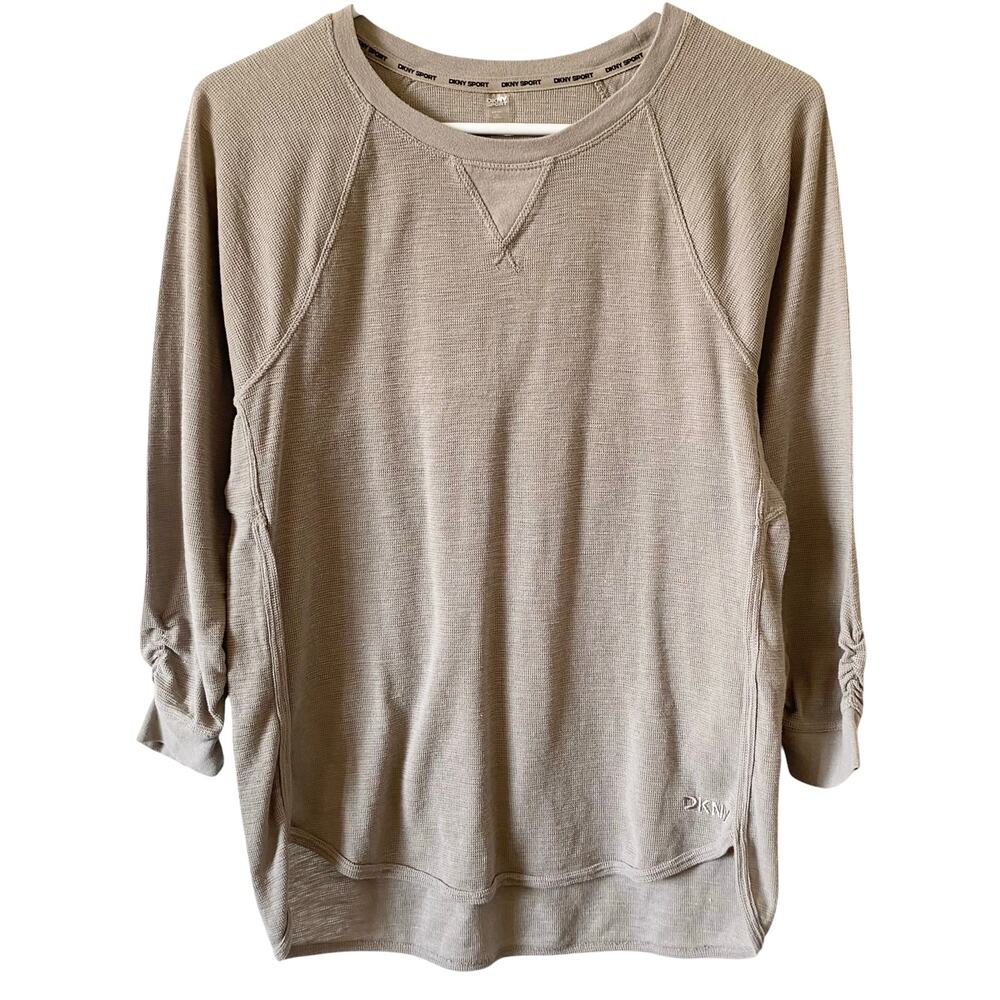 DKNY SPORT Micro Waffle Knit T Shirt Gray Size Small Athleisure Loungewear